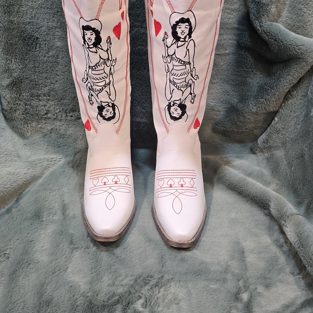 Amazon White and Red Heeled Boots